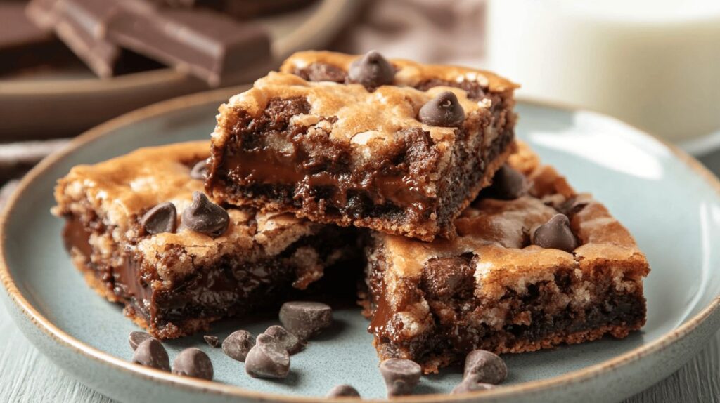 Freshly Baked Brookies with Chocolate Oozing Out