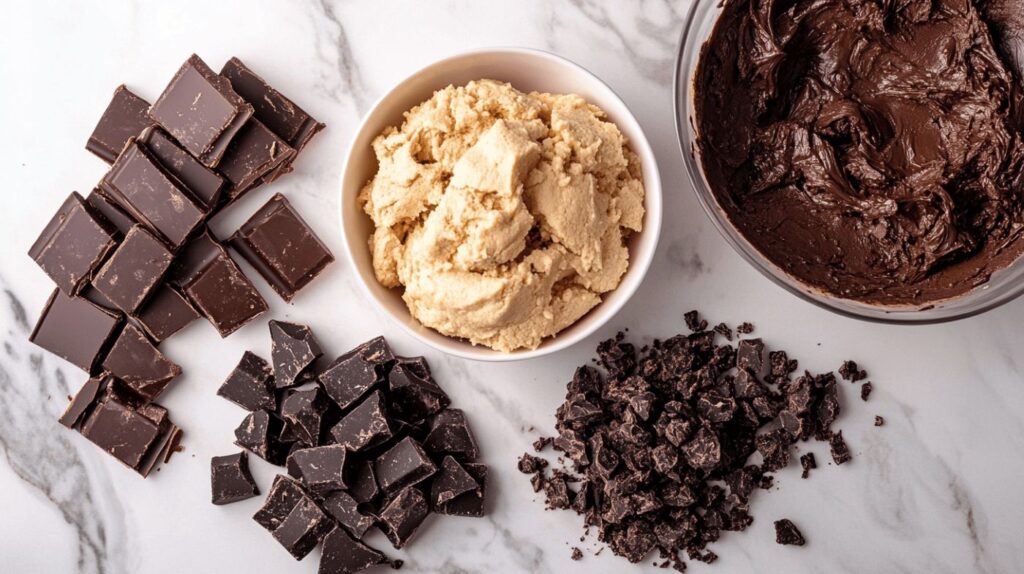 Brookie Ingredients - Chocolate, Dough, and Batter