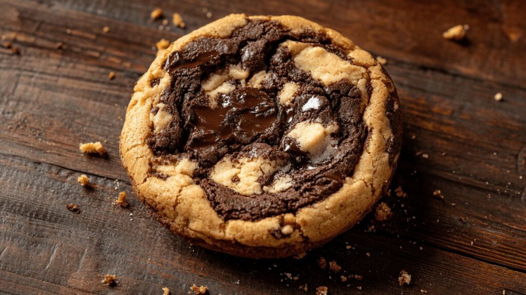 Close-up of a Brookie Dessert with Chocolate and Cookie Layers"
