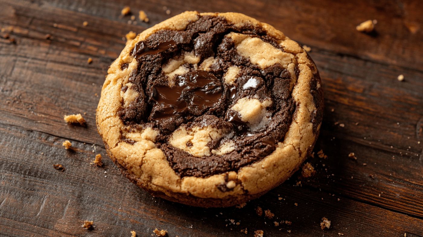 Close-up of a Brookie Dessert with Chocolate and Cookie Layers"
