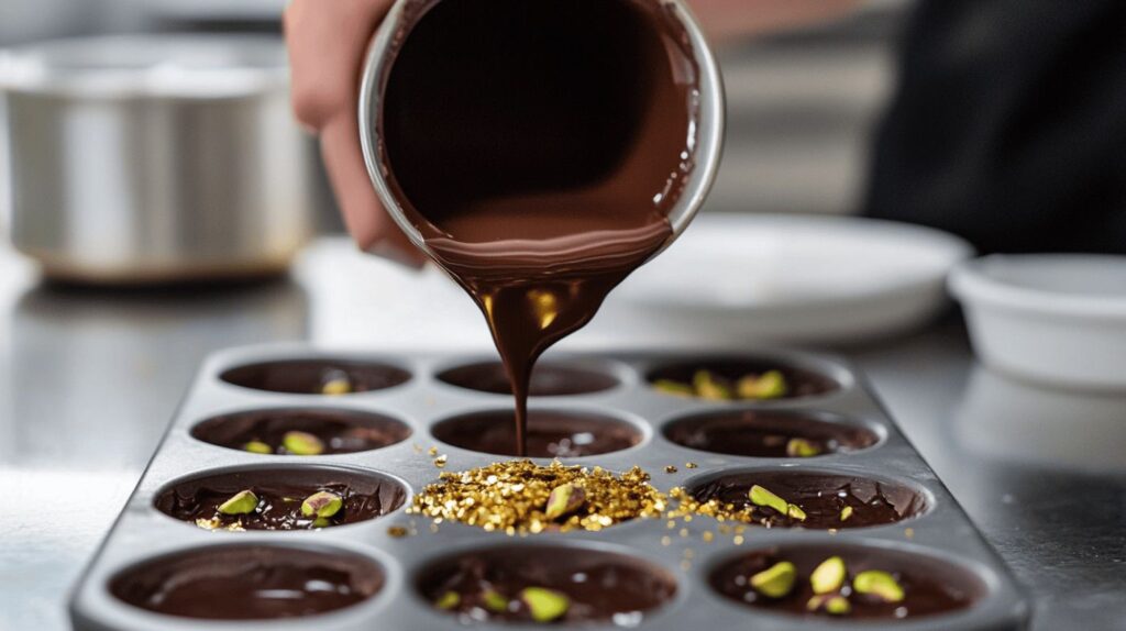 Pouring Chocolate for Dubai Pistachio Bar