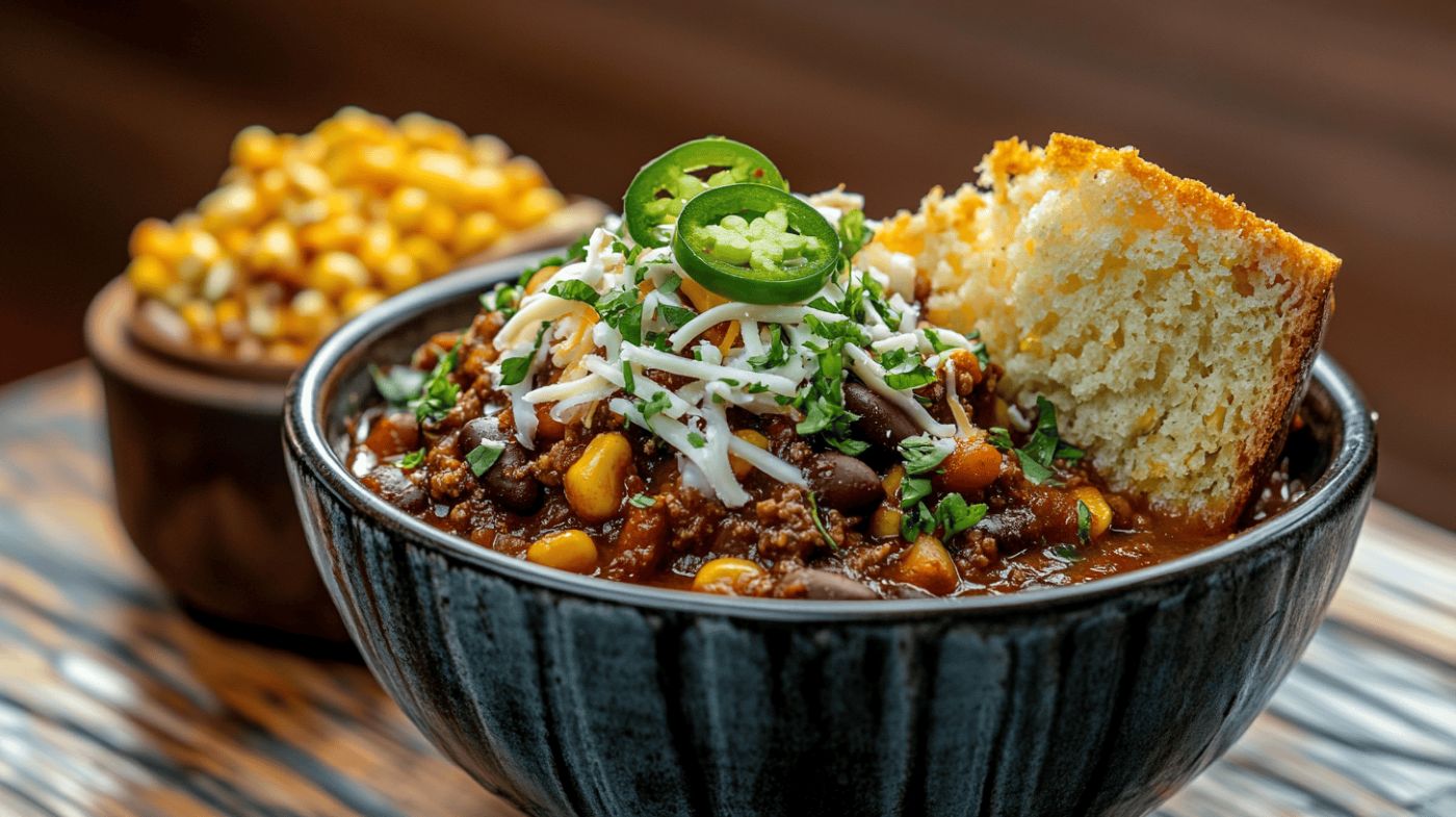 Hearty Cowboy Chili Bowl with Garnishes