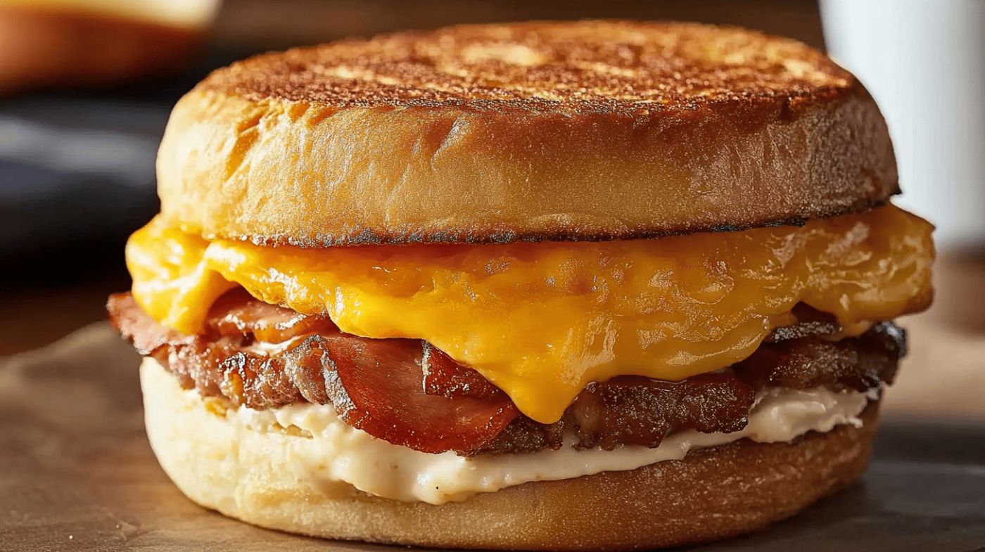 Jimmy Dean Breakfast Sandwich and Coffee on a Breakfast Table