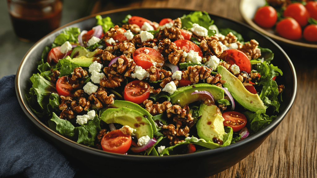 A colorful bowl of Olivia Wilde’s salad with fresh ingredients