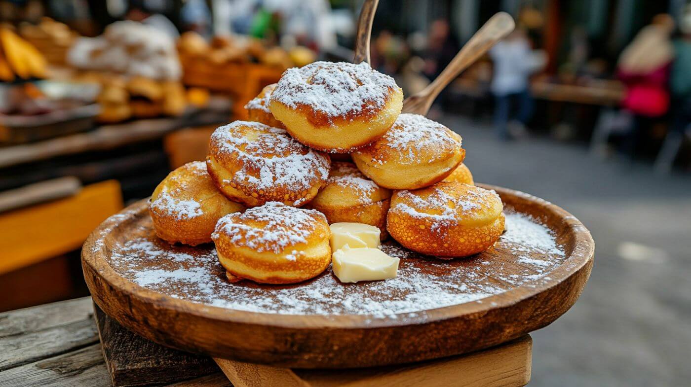 Poffertjes served with powdered sugar and butter in Amsterdam